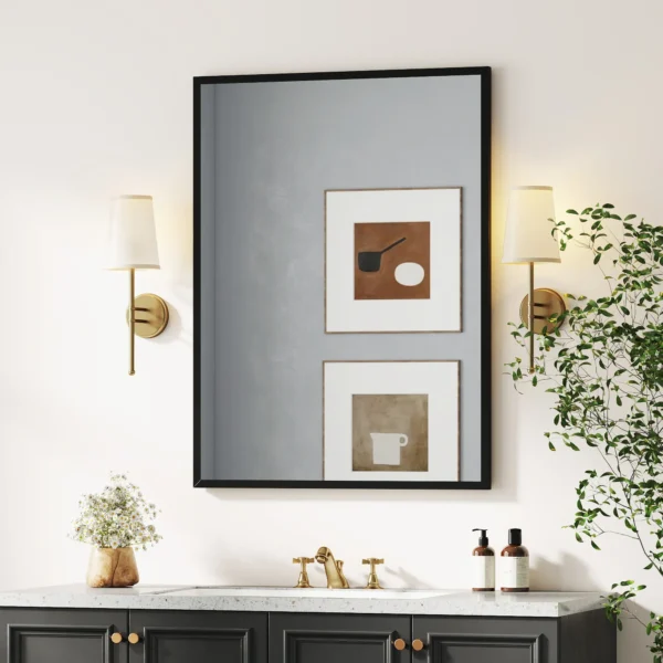 Wandspiegel Rechteckig 76 X 101 Cm, Schwarzer Holzrahmen, Ideal Für Badezimmer, Wohnzimmer Oder Schlafzimmer