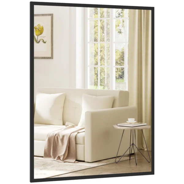 Wandspiegel Rechteckig 76 X 101 Cm, Schwarzer Holzrahmen, Ideal Für Badezimmer, Wohnzimmer Oder Schlafzimmer