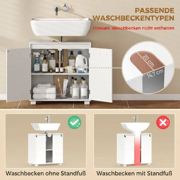 Waschbeckenunterschrank, Modernes Freistehendes Badmöbel Mit U förmiger Aussparung, Verstellbarem Regal, Weiß