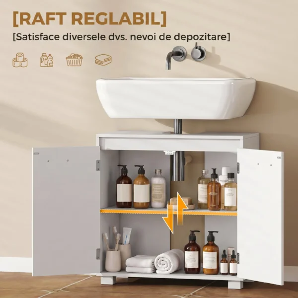 Waschbeckenunterschrank, Modernes Freistehendes Badmöbel Mit U förmiger Aussparung, Verstellbarem Regal, Weiß