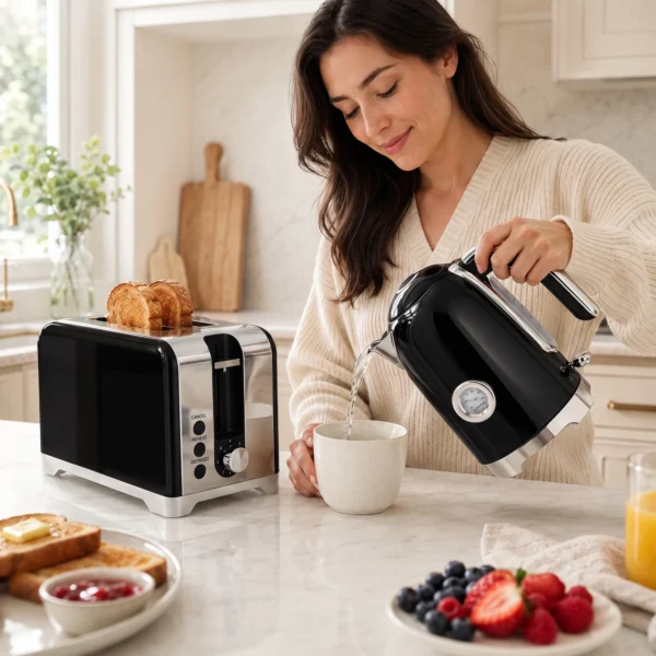 Wasserkocher Und Toaster Set Mit Thermometer, 1,7 L, 2200 W Wasserkocher, 2 Scheiben Toaster Mit 7 Bräunungsstufen