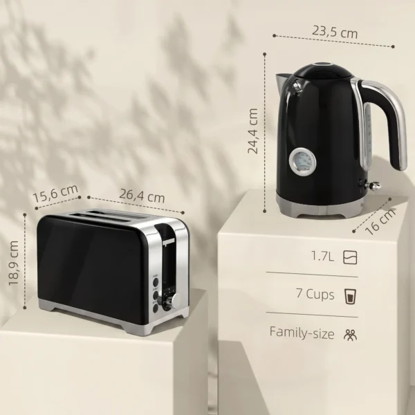 Wasserkocher Und Toaster Set Mit Thermometer, 1,7 L, 2200 W Wasserkocher, 2 Scheiben Toaster Mit 7 Bräunungsstufen
