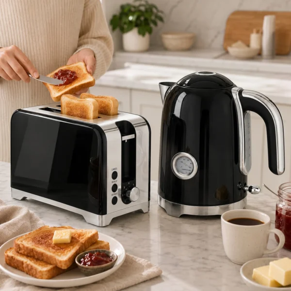 Wasserkocher Und Toaster Set Mit Thermometer, 1,7 L, 2200 W Wasserkocher, 2 Scheiben Toaster Mit 7 Bräunungsstufen