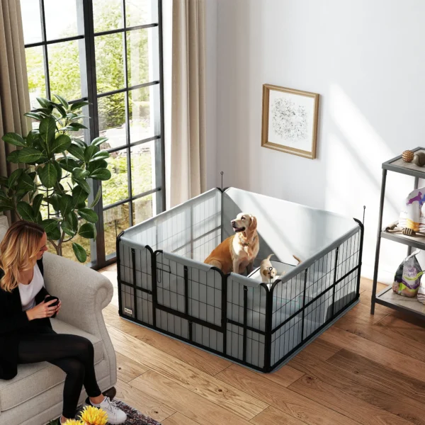 Wurfkiste Für Welpen Mit Unterlage, Winddichtem Oxford Gewebe, Für Mittelgroße Große Hunde, 122x122x60 Cm Schwarz