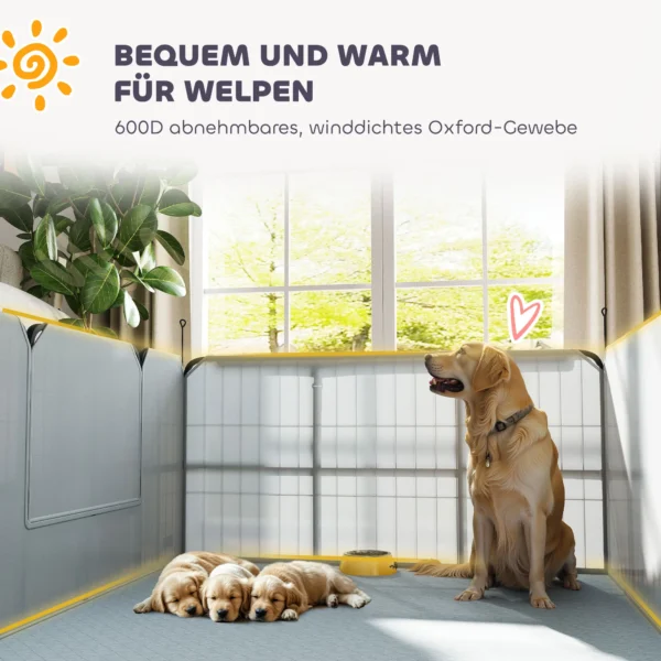 Wurfkiste Für Welpen Mit Unterlage, Winddichtem Oxford Gewebe, Für Mittelgroße Große Hunde, 122x122x60 Cm Schwarz