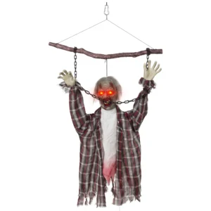 110 Cm Animierte Hängende Halloween Deko, Schreiender Zombie, Sound & Berührungsaktivierung, Rote LED Augen