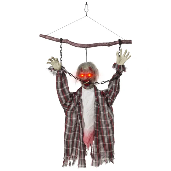 110 Cm Animierte Hängende Halloween Deko, Schreiender Zombie, Sound & Berührungsaktivierung, Rote LED Augen