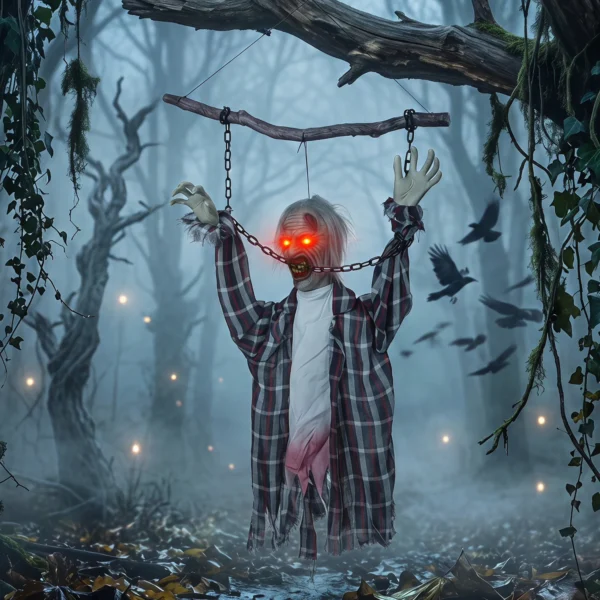 110 Cm Animierte Hängende Halloween Deko, Schreiender Zombie, Sound & Berührungsaktivierung, Rote LED Augen