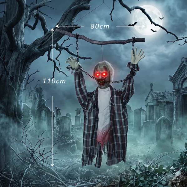 110 Cm Animierte Hängende Halloween Deko, Schreiender Zombie, Sound & Berührungsaktivierung, Rote LED Augen
