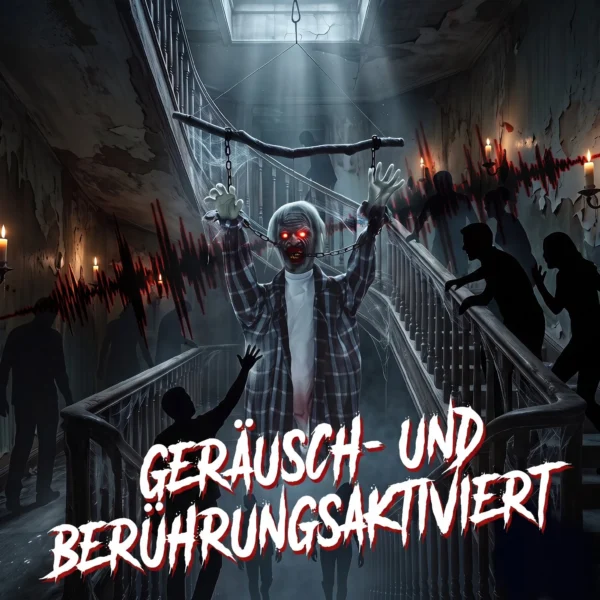 110 Cm Animierte Hängende Halloween Deko, Schreiender Zombie, Sound & Berührungsaktivierung, Rote LED Augen