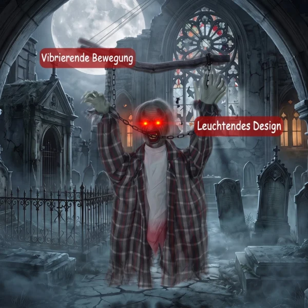 110 Cm Animierte Hängende Halloween Deko, Schreiender Zombie, Sound & Berührungsaktivierung, Rote LED Augen