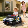 12V Kinder Elektroauto Polizei Polizeiauto Mit Fernbedienung Sirene Warnlicht Musik & Hupe Doppelmotoren Federung Weiß