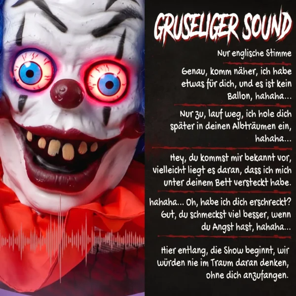 167 Cm Lebensgroße Animierte Halloween Clown Deko Mit Sound & Berührungsaktivierung