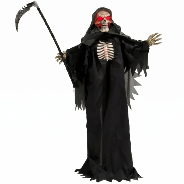 170 Cm Halloween Animierte Sensenmann Deko Mit Sound Und Berührungsaktivierung, Leuchtenden Augen Und Brustkorb