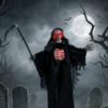 170 Cm Halloween Animierte Sensenmann Deko Mit Sound Und Berührungsaktivierung, Leuchtenden Augen Und Brustkorb