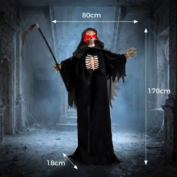 170 Cm Halloween Animierte Sensenmann Deko Mit Sound Und Berührungsaktivierung, Leuchtenden Augen Und Brustkorb