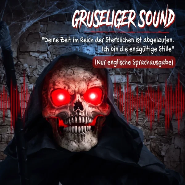 170 Cm Halloween Animierte Sensenmann Deko Mit Sound Und Berührungsaktivierung, Leuchtenden Augen Und Brustkorb