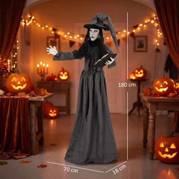 180 Cm Halloween Animierte Hexe Dekoration Lebensgroß Mit Leuchtenden Augen, Gruseliger Sound, Berührungsaktivierung