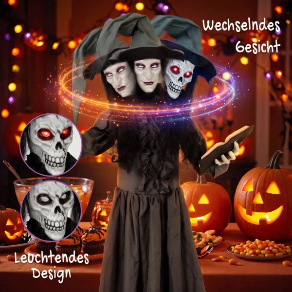 180 Cm Halloween Animierte Hexe Dekoration Lebensgroß Mit Leuchtenden Augen, Gruseliger Sound, Berührungsaktivierung