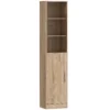 180 Cm Hoge Badkamerkast, Smalle Badkamerkast Met 2 Deuren, 4 Verstelbare Planken, Spaanplaat, MDF, Natuurhout