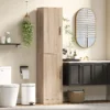 180 Cm Hoge Badkamerkast, Smalle Badkamerkast Met 2 Deuren, 4 Verstelbare Planken, Spaanplaat, MDF, Natuurhout