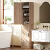 180 Cm Hoge Badkamerkast, Smalle Badkamerkast Met 2 Deuren, 4 Verstelbare Planken, Spaanplaat, MDF, Natuurhout