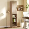 180 Cm Hoge Badkamerkast, Smalle Badkamerkast Met 2 Deuren, 4 Verstelbare Planken, Spaanplaat, MDF, Natuurhout