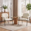 2 delige Set Woonkamerstoelen Van Chenille Met Gevormde Rugleuning, Metalen Frame, Crème