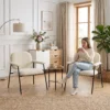 2 delige Set Woonkamerstoelen Van Chenille Met Gevormde Rugleuning, Metalen Frame, Crème
