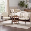 2 delige Set Woonkamerstoelen Van Chenille Met Gevormde Rugleuning, Metalen Frame, Crème