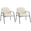 2 delige Set Woonkamerstoelen Van Chenille Met Gevormde Rugleuning, Metalen Frame, Crème