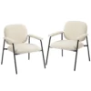 2 delige Set Woonkamerstoelen Van Chenille Met Gevormde Rugleuning, Metalen Frame, Crème