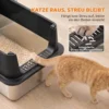 2 delige Set XL Roestvrijstalen Kattenbak Met Hoge Rand Deksel 60x40x30cm Halfopen Met 2 Scheppen, Voor Grote Katten Tot 8 Kg