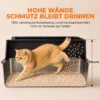 2 delige Set XL Roestvrijstalen Kattenbak Met Hoge Rand Deksel 60x40x30cm Halfopen Met 2 Scheppen, Voor Grote Katten Tot 8 Kg