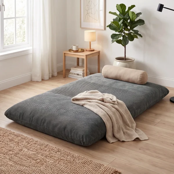 2 in 1 Bodensessel Aus Cord, Klappbares Bodensofa Zum Lesen, Gaming & Meditieren, Schlafsofa Für Schlafzimmer