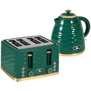 2 in 1 Broodrooster En Waterkoker Set, 7 Bruiningsniveaus, Ontdooi En Opwarmfunctie, Groen