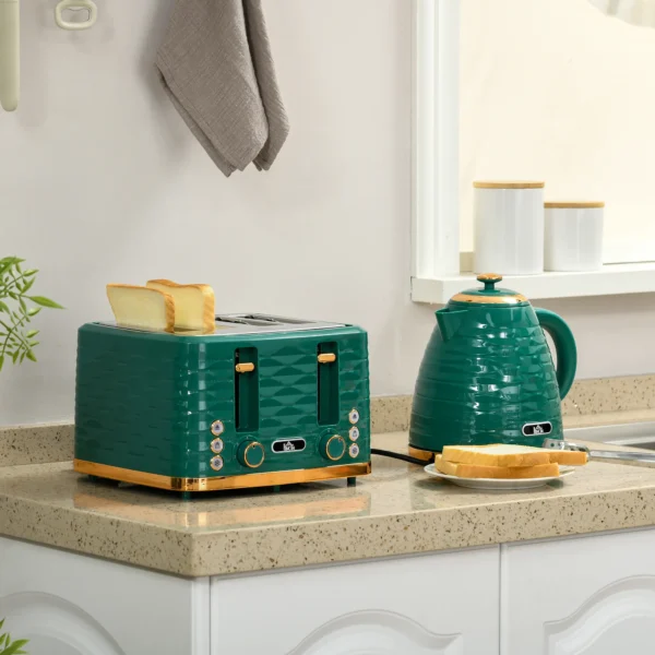 2 in 1 Broodrooster En Waterkoker Set, 7 Bruiningsniveaus, Ontdooi En Opwarmfunctie, Groen