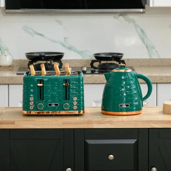 2 in 1 Broodrooster En Waterkoker Set, 7 Bruiningsniveaus, Ontdooi En Opwarmfunctie, Groen