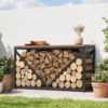 2 in 1 Haardhoutrek Voor Binnen 98 X 28 X 50 Cm Verhoogd Brandhoutrek Met Plank Scheidingswand Bijzettafel