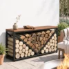 2 in 1 Haardhoutrek Voor Binnen 98 X 28 X 50 Cm Verhoogd Brandhoutrek Met Plank Scheidingswand Bijzettafel