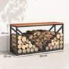 2 in 1 Haardhoutrek Voor Binnen 98 X 28 X 50 Cm Verhoogd Brandhoutrek Met Plank Scheidingswand Bijzettafel