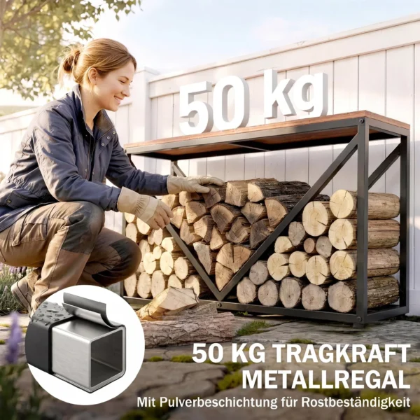 2 in 1 Haardhoutrek Voor Binnen 98 X 28 X 50 Cm Verhoogd Brandhoutrek Met Plank Scheidingswand Bijzettafel