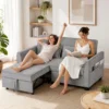 2 Sitzer Schlafsofa, 4 in 1 L förmiges Ausziehsofa Mit Verstellbarer Rückenlehne Und Seitentaschen, Grau