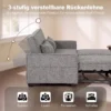 2 Sitzer Schlafsofa, 4 in 1 L förmiges Ausziehsofa Mit Verstellbarer Rückenlehne Und Seitentaschen, Grau