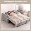 2 Sitzer Schlafsofa, 4 in 1 L förmiges Ausziehsofa Mit Verstellbarer Rückenlehne Und Seitentaschen, Grau