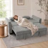 2 Sitzer Schlafsofa, 4 in 1 L förmiges Ausziehsofa Mit Verstellbarer Rückenlehne Und Seitentaschen, Grau