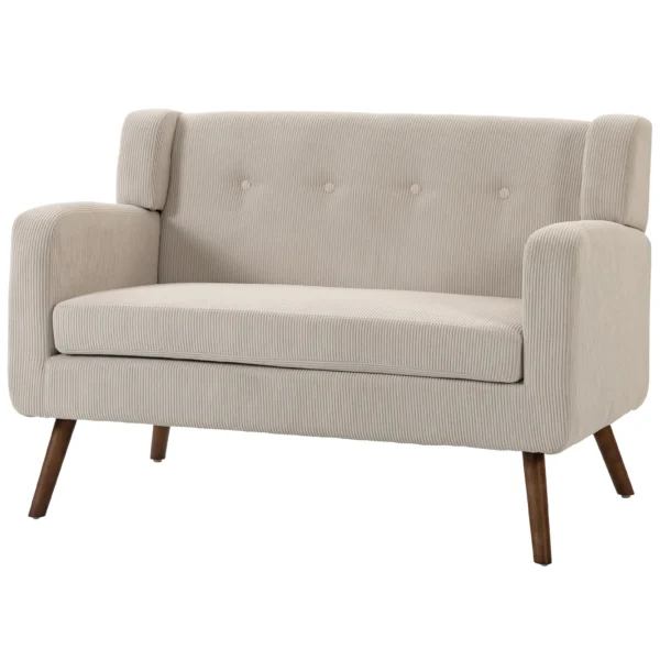 2 zits Bank Van 118 Cm Met Corduroy look, Knoopstiksels Comfortabele Moderne Gestoffeerde Bank Met Houten Poten Voor Kleine Ruimtes