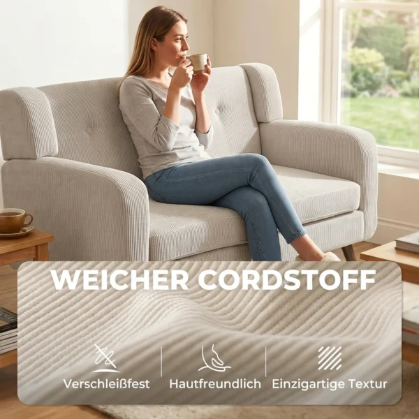 2 zits Bank Van 118 Cm Met Corduroy look, Knoopstiksels Comfortabele Moderne Gestoffeerde Bank Met Houten Poten Voor Kleine Ruimtes