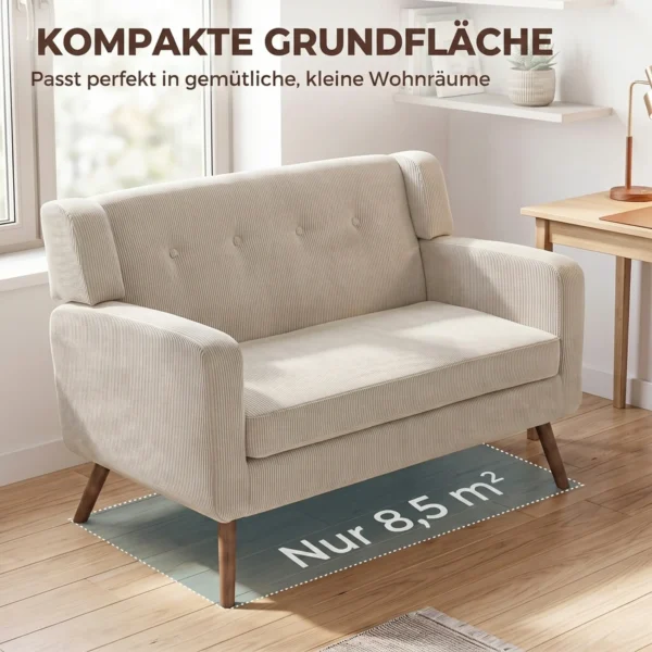 2 zits Bank Van 118 Cm Met Corduroy look, Knoopstiksels Comfortabele Moderne Gestoffeerde Bank Met Houten Poten Voor Kleine Ruimtes