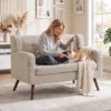 2 zits Bank Van 118 Cm Met Corduroy look, Knoopstiksels Comfortabele Moderne Gestoffeerde Bank Met Houten Poten Voor Kleine Ruimtes
